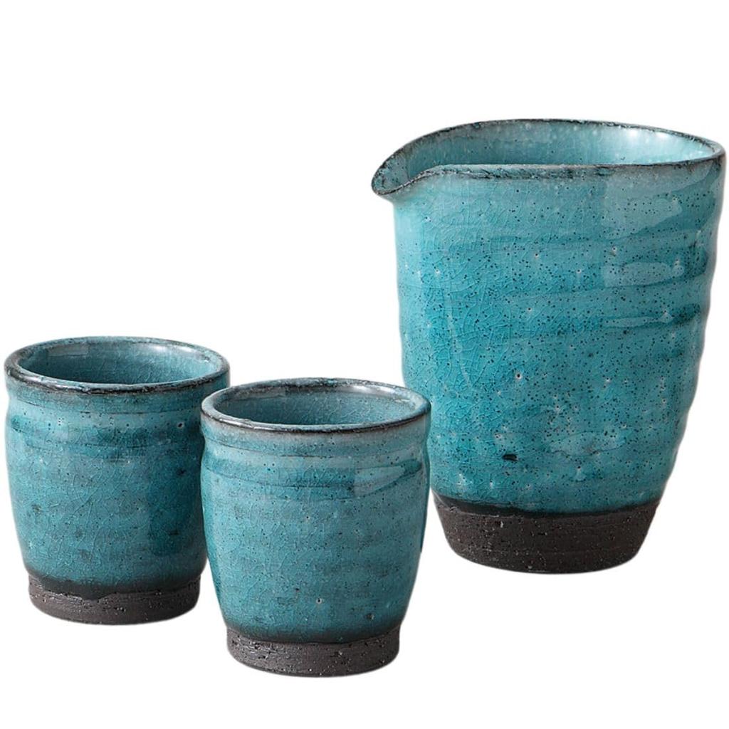 ORANGE APRON Ceramic Sake 300ml Blue Made In Japan Includes Sake Katakuchi and Choko Perfect As a Set, Capacity, Powder-glazed, (Mino Ware), Bottle,