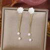 French Retro White Flower Pearl Tassel Earrings