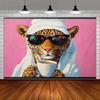 2D Leopard with Sunglasses & Coffee Backdrop for Bedroom Decor and Girly Party