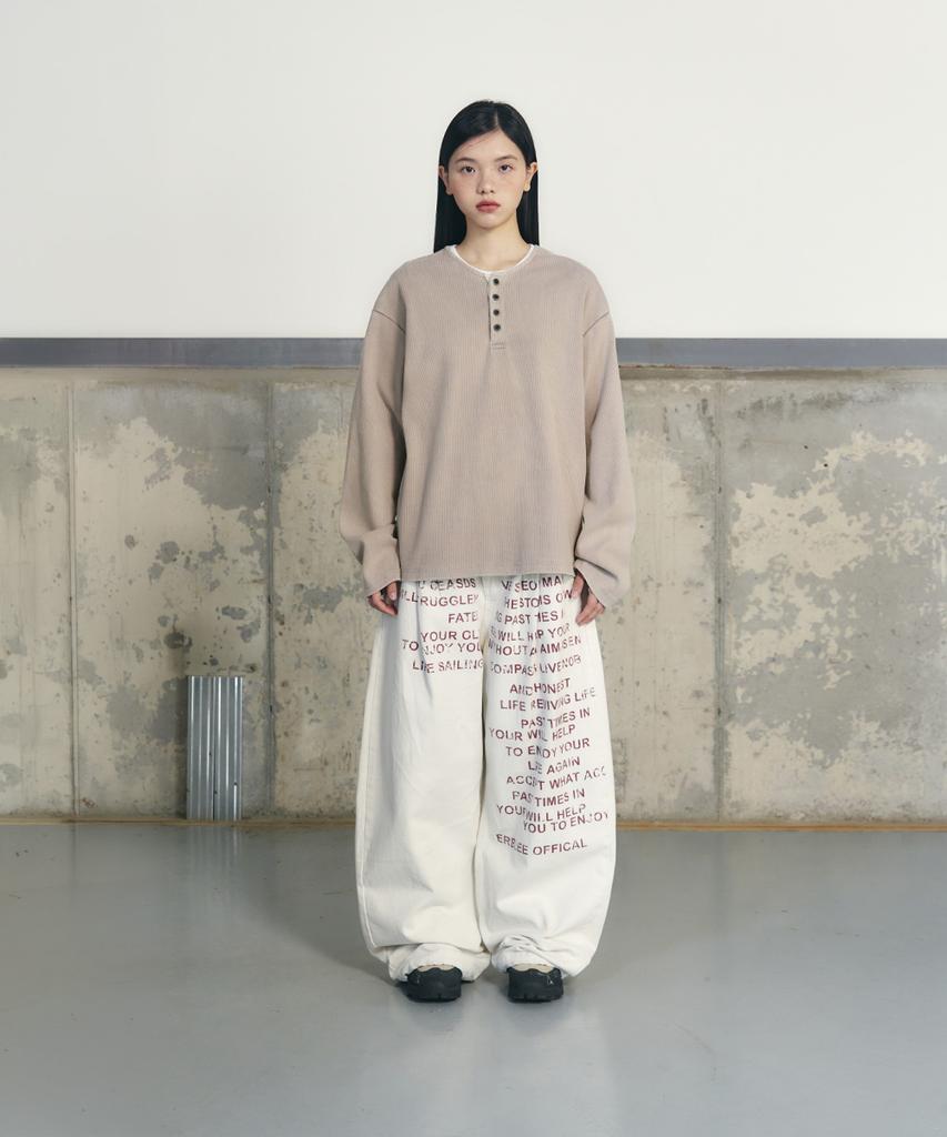 Eonyujeulaeb Washed Rib Henley Long Sleeve [Grey]