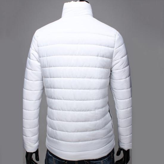 Pockets Zipper Closure Men Coat Autumn Winter Solid Color Stand Collar Puffer Jacket Outerwear