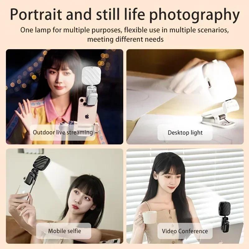 Mini LED Selfie Fill Light 3 Colors 360° Adjustable Clip On Phone Laptop for TK Vlog Makeup Live Video USB Charging Photo Light
