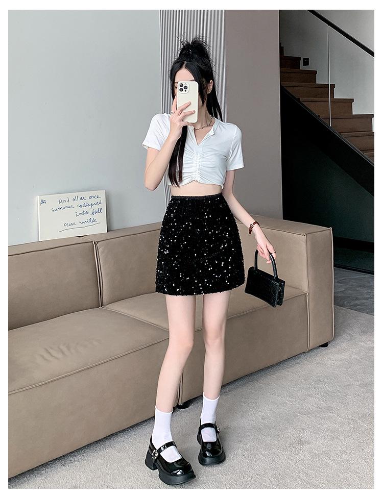 2026 Sequin High-Waist A-Line Mini Skirt - Petite, Slimming, Sexy Summer Style