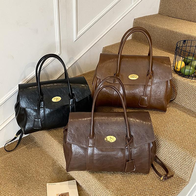 Bolsa Tote Retrô Simples Feminina Moda Outono Grande Capacidade Pasta de Couro Maleta Bolsa de Ombro Cruzada Casual