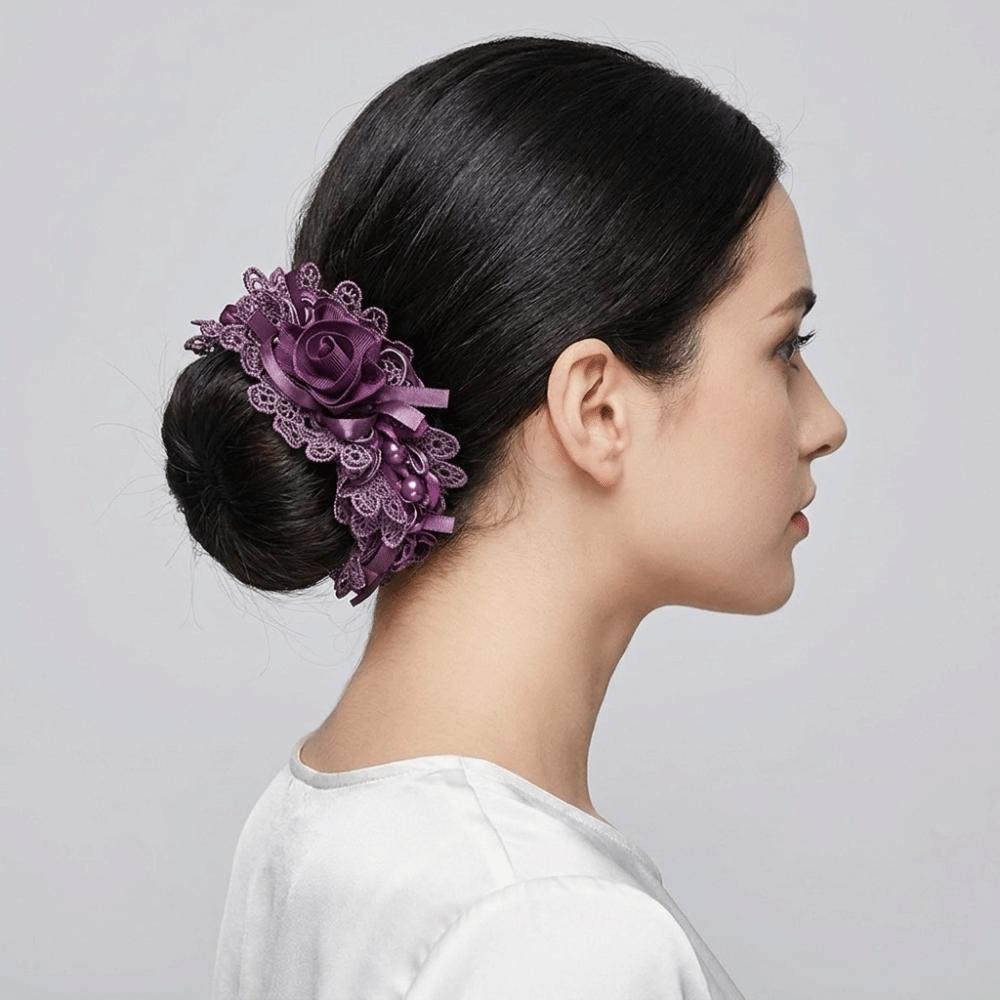 Polyester Flower Embroidered Hair Scrunchies Fabric Bow Hair Accessory Elegant Lace Hair Tie Girl