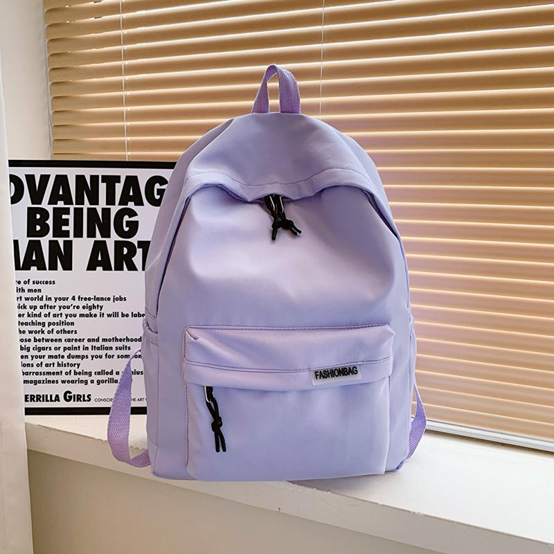 Unisex Minimalist Dopamine Backpack Solid Color Quilted Letter Logo Nylon Large Capacity Lightweight Laptop Backpack for Daily