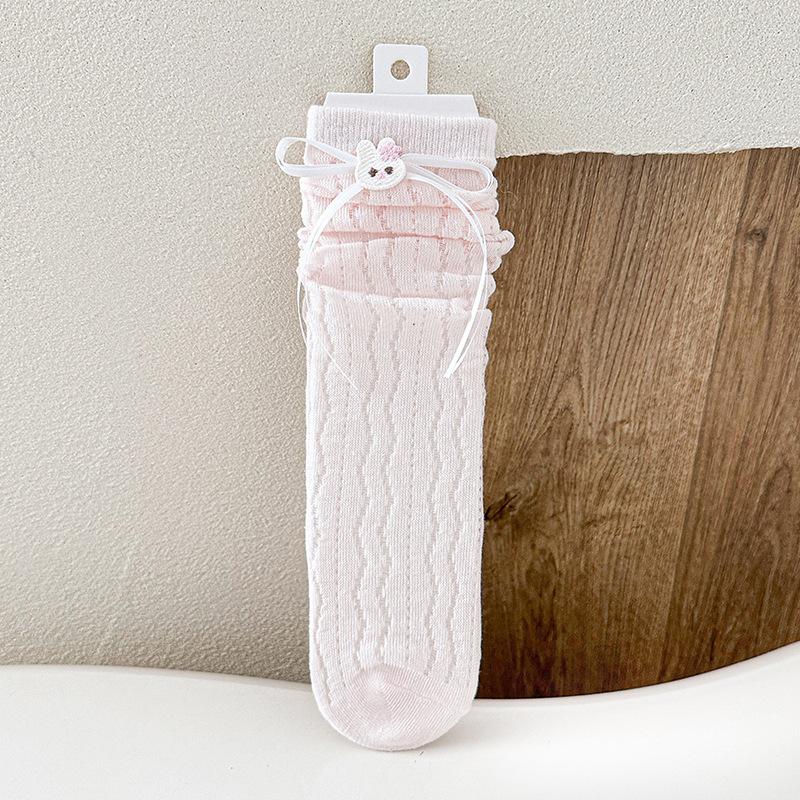 Children Spring Summer Mid-calf Socks Girls Lolita Thin Lace Calf Socks JK Pink Bowknot Sweet Loose Socks Stockings for 3-8Y