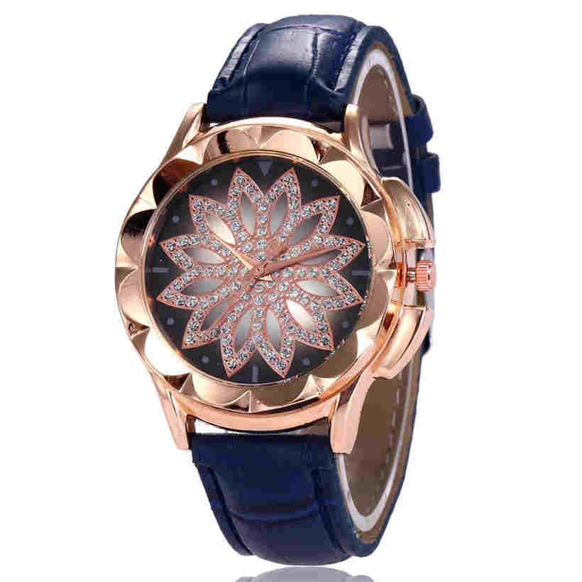 Creative Rose Gold Ladies Quartz Watch Casual Simple Leather Strap Women Wrist Watch
