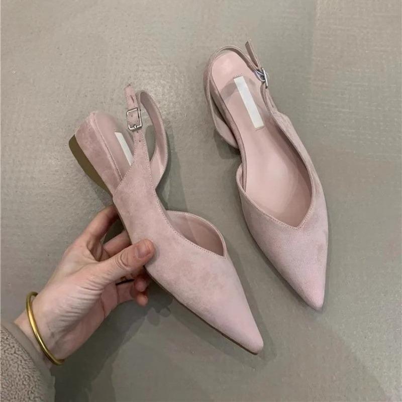 Fashion 2025 New Elegant Velvet Surface Pointed Toe Hollow Out Wedge Heel Ladies Shoe Sweet Fairy Style French Atmosphere Summer Sandals