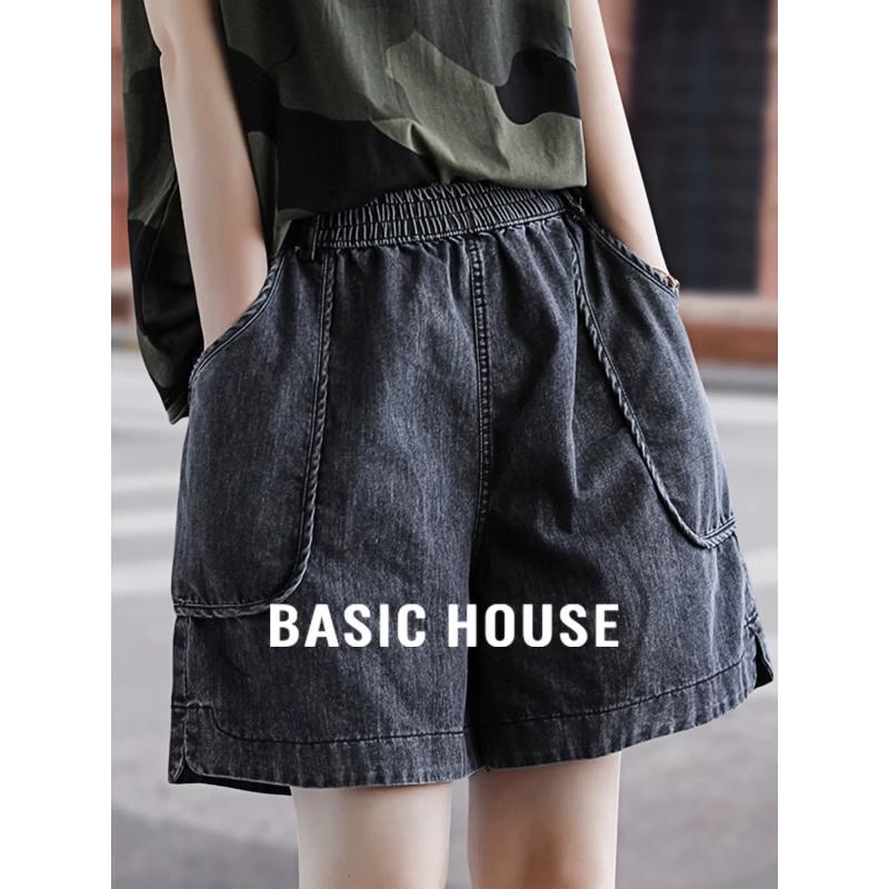 Basic House Women s Retro High-Waist Wide-Leg Denim Shorts XL чёрный