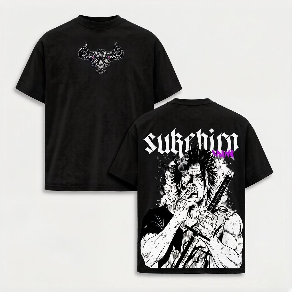 T-shirt Grafica Black Clover Yami Sukehiro Capitano dei Black Bulls Stampa Anime Manica Corta Girocollo Unisex Casual Fan di Manga Streetwear Top Magliette