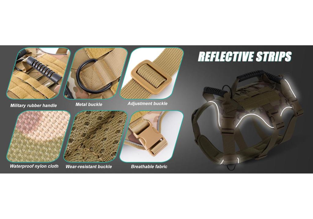 Reflective Tactical Dog Harness: Breathable, Lightweight, Anti-Pull Design for Large Dogs