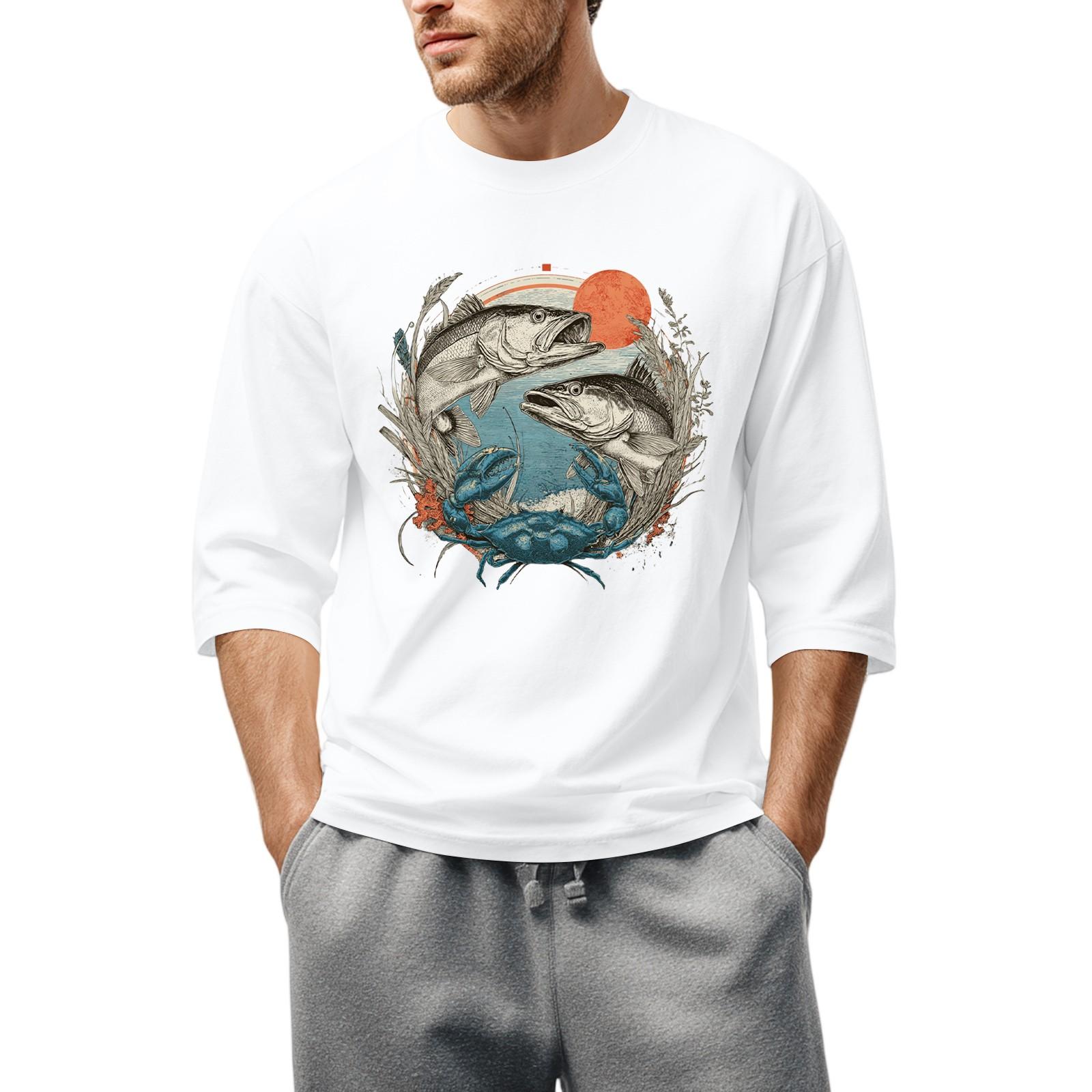 

Men S Round Neck Three-Quarters Sleeve Top Casual Fashion T-Shirt XXXL білий