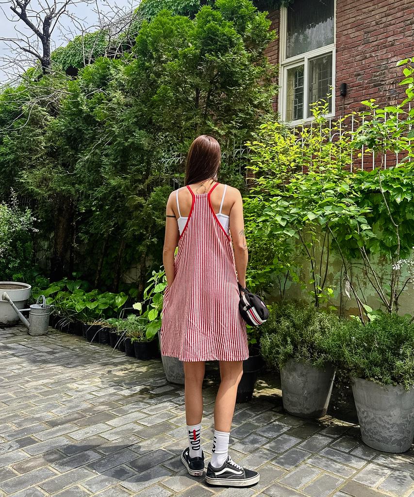 Minasu Menasoo Summer Stripe Terry Strap Onepiece_Red