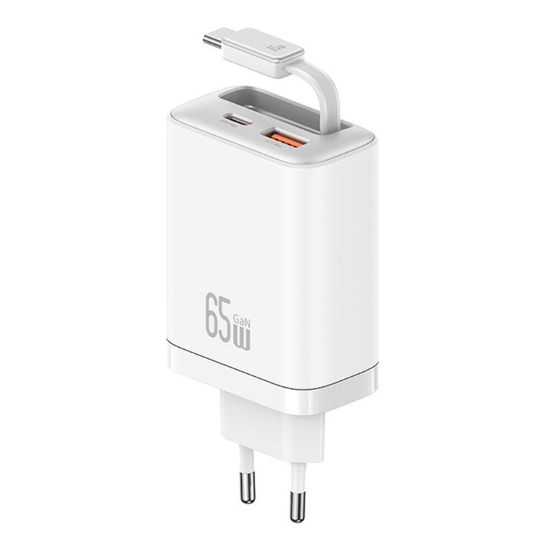 65W Chargers Featuring Retractable Cable Design For High Speed PD Charging Of Smartphones And Laptops