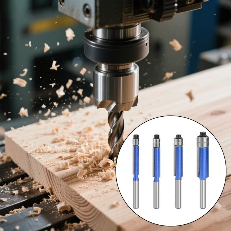 4Pcs Double Bearing Trimming Cutter Woodworking Milling Cutter Bearing Straight Cutter Woodworking Milling Accessories