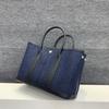 Saco de jardim lona de ganga azul bolsa de mão em couro de vaca bolsa tote para o trabalho bolsa grande entrega transfronteiriça