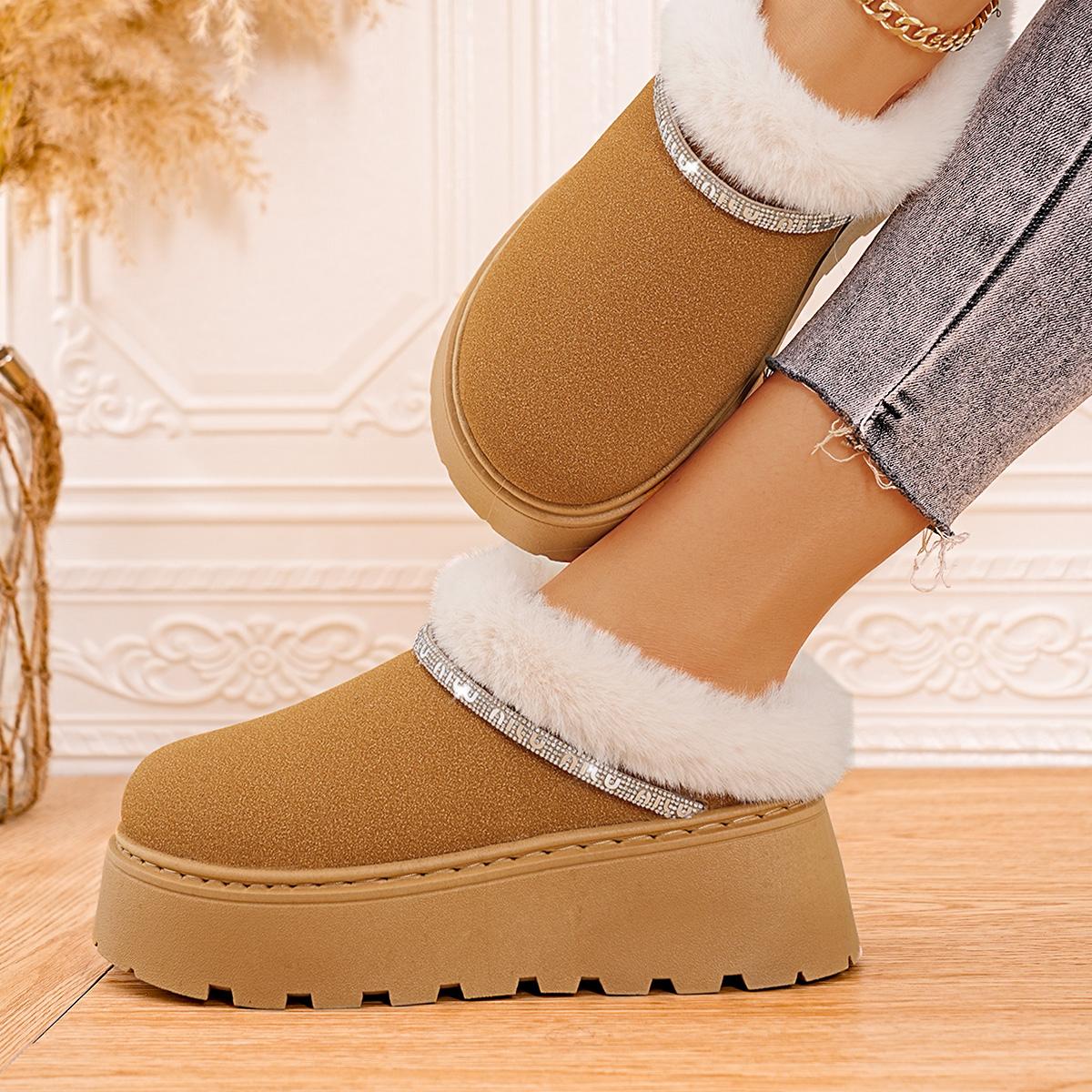 

Fashion Fashion Glitter Chain Furry Snow Boots Women 2025 Winter Chunky Platform Wedge Heel Fur Ankle Boots Warm Short Plush Booties 36 коричневый
