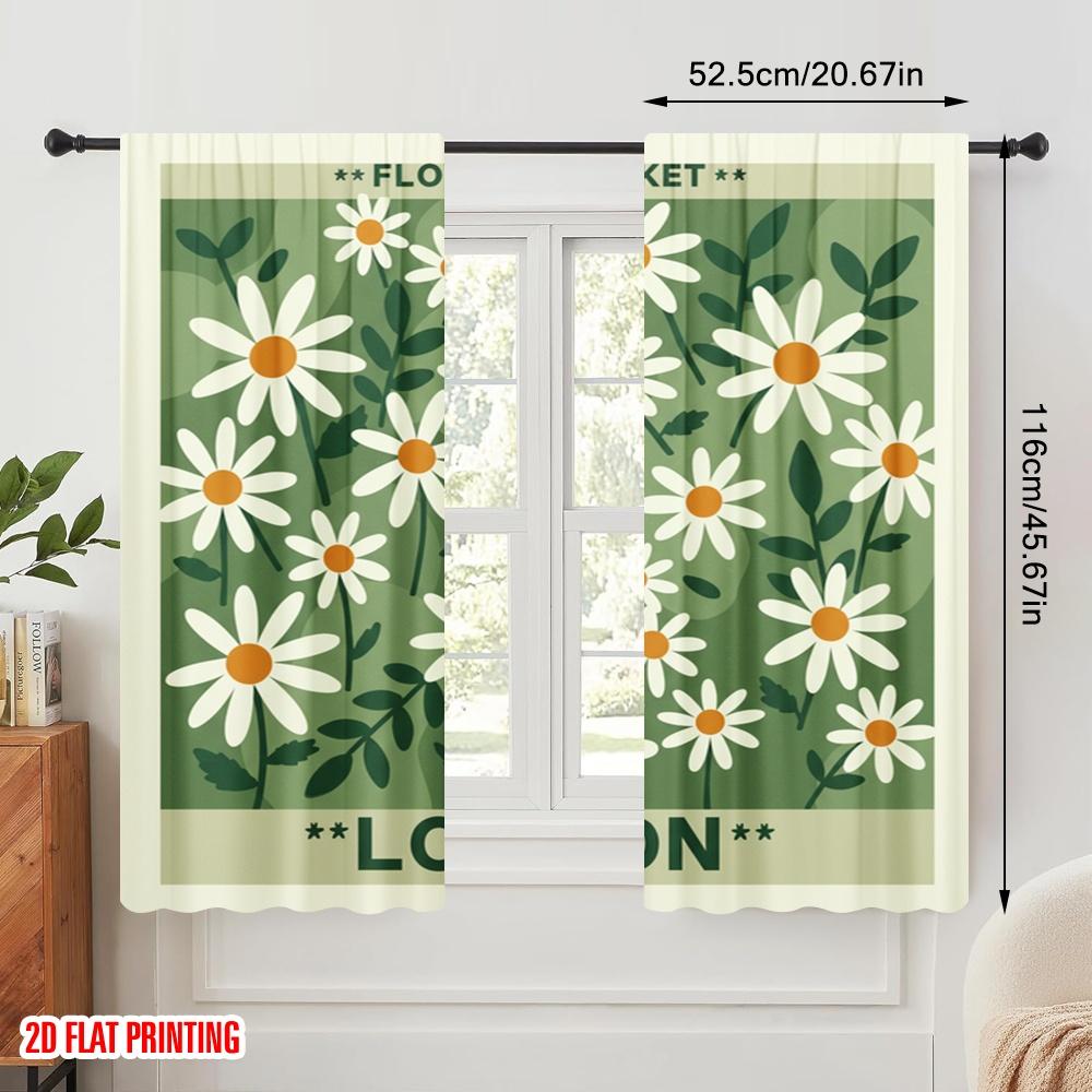 2pcs 2D flat printing Curtains Flower Market London Daisies Polyester Without Electricity 0 Perfect for Entryway Room Parties