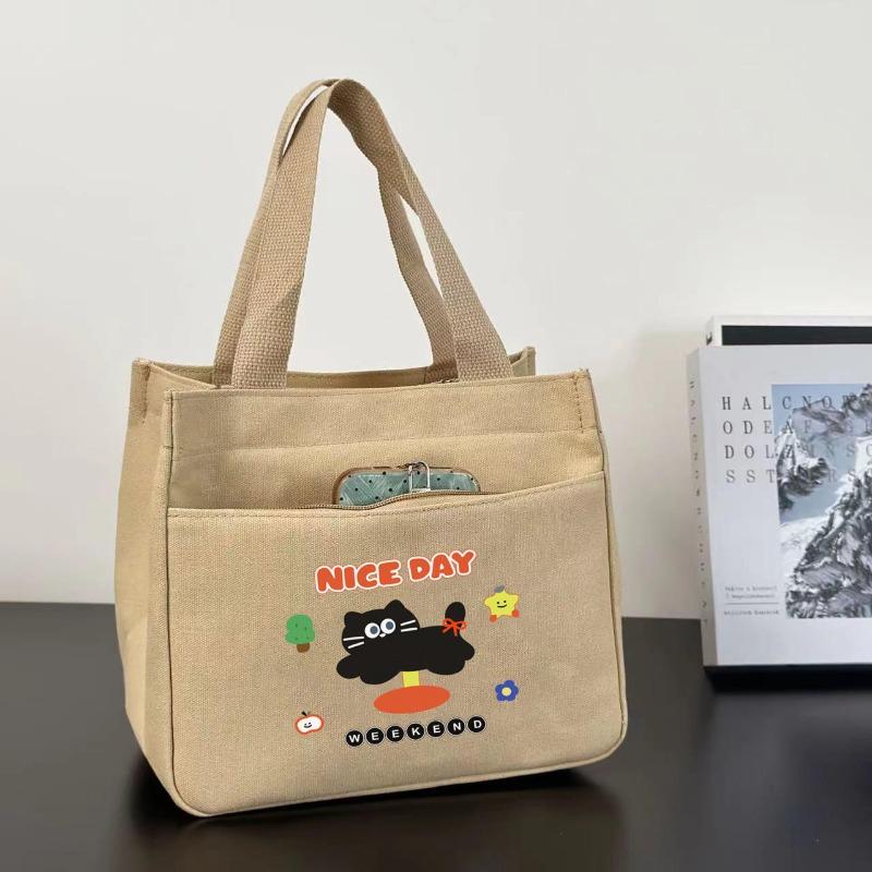 High-value Canvas Handbag Simple and Small Three-dimensional Bag Commuting Thickened To Work Bento Meal Bag