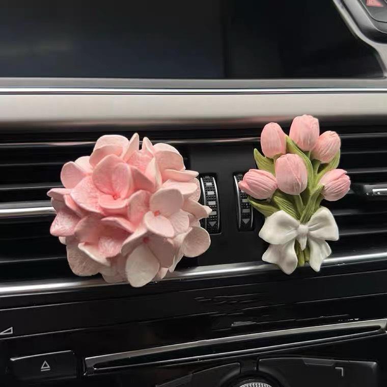 Tulip Hydrangea Car Air Freshener Flower Diffuser - Elegant Stone Car Ornament for Women