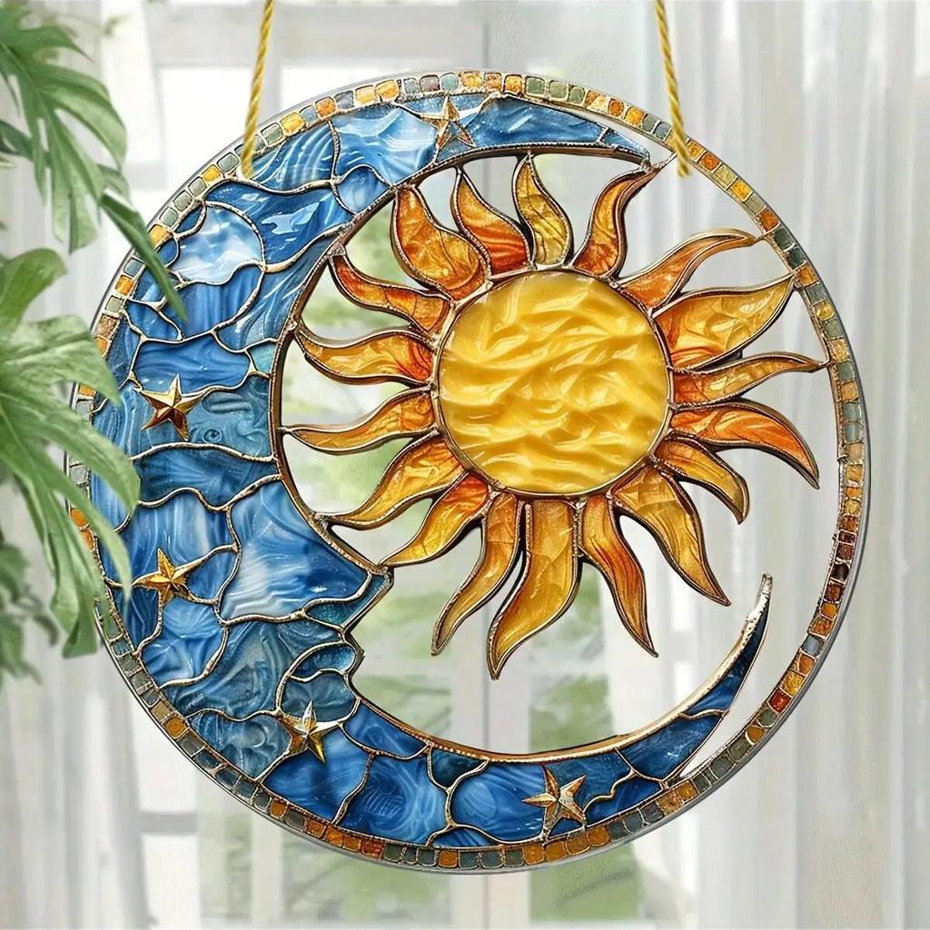 Sun and Moon Light Catcher, ideal for religious themes, living rooms, gardens, housewarming gifts, and holiday gifts,