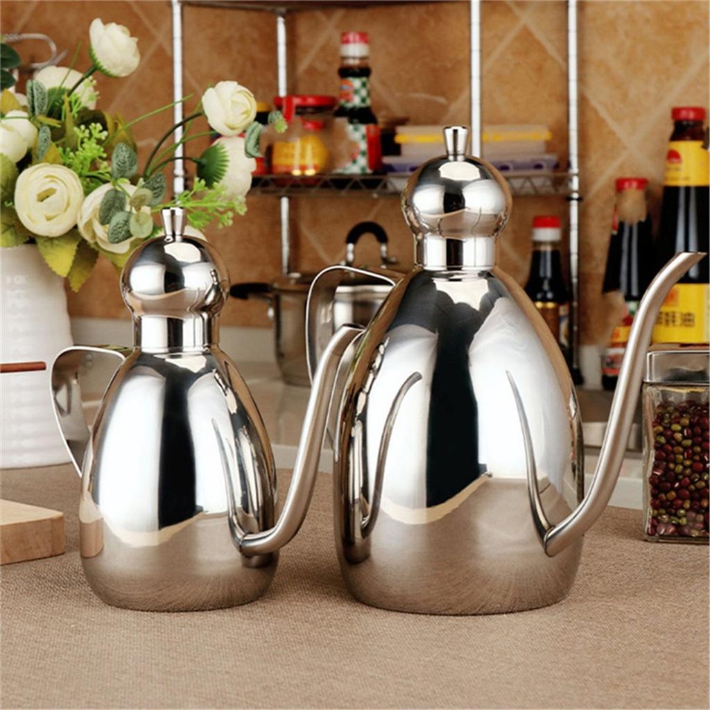 Stainless Steel Oil Pot Drum Type Leakproof Seasoning Container with Cap Kitchen for Soy Sauce Cooking Tool 500ML