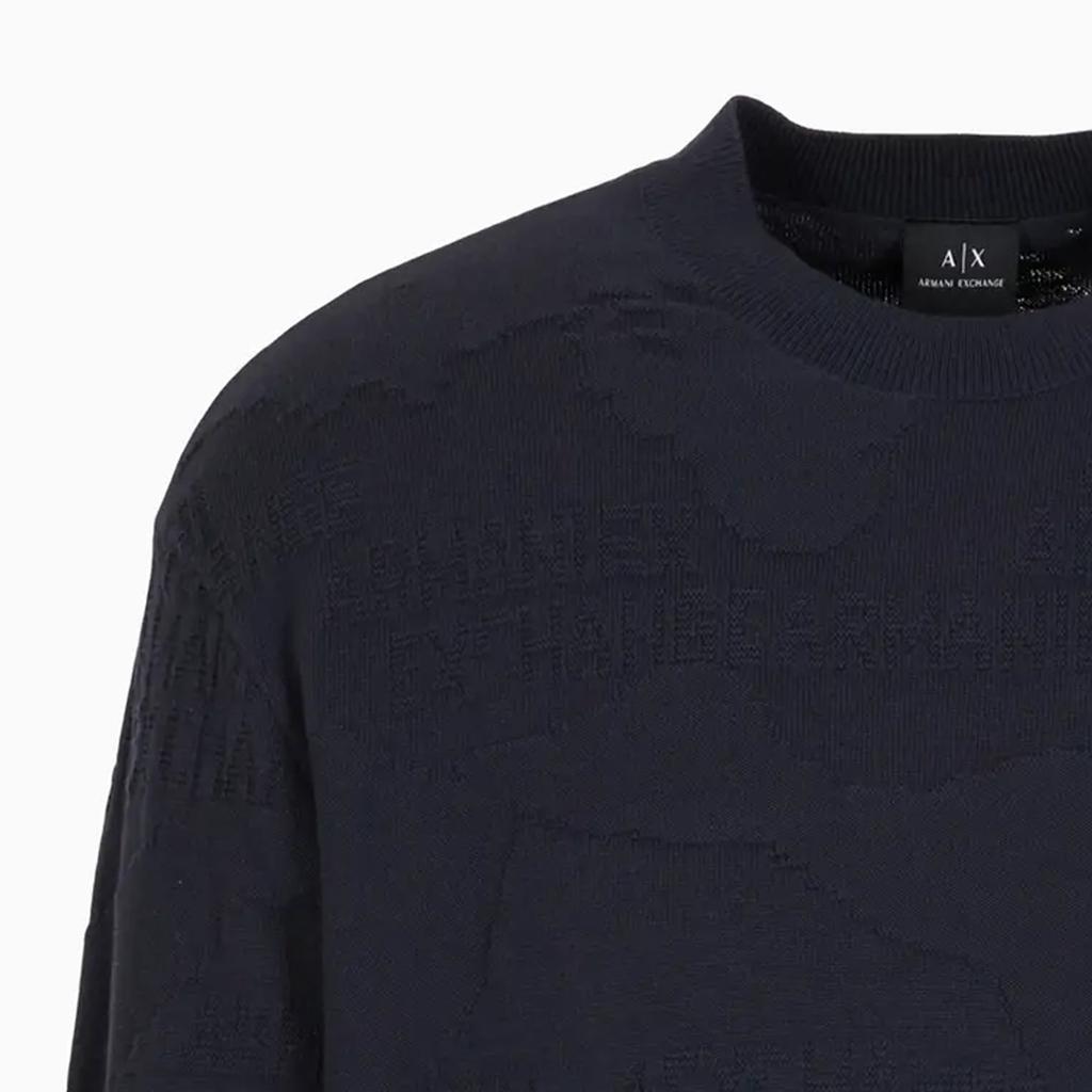 Armani Exchange SS24 Geometric Pattern Loose Fit Round Neck Long Sleeve Knit Sweater Men Sweater Navy-Blue 3DZM6J-ZMQ7Z-55JK