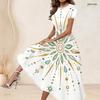Women Plus Size Black Floral Printed Round Neck Short Sleeve A Line Long Dress
