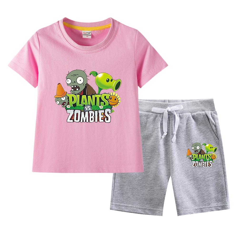 Plants Vs. Zombies Boys' Summer Set: Kids' Thin Short Sleeve T-shirt & Shorts Two-Piece Set