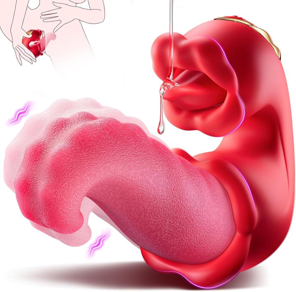 4 In 1 Adult Sex Toys Tongue Push Rose Vibrator Dildo with 10 Clitoral Licking and 10 Vibration Modes Sucking Clitoral Stimulator Female Couples Play