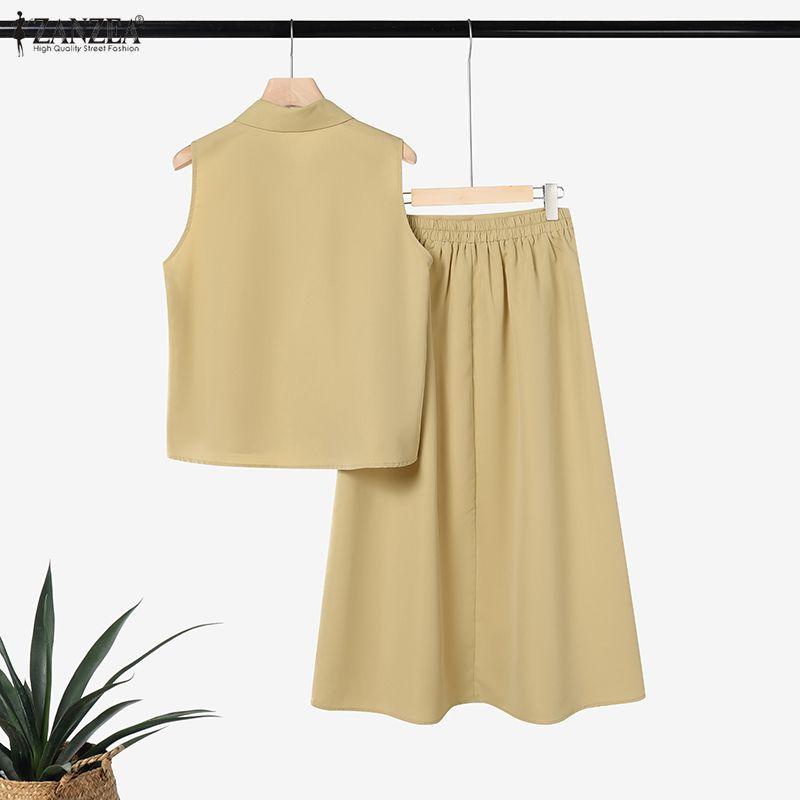 ZANZEA Women Sleeveless Print Vest Tops and Long Skirts Summer Two Piece Suit Sets