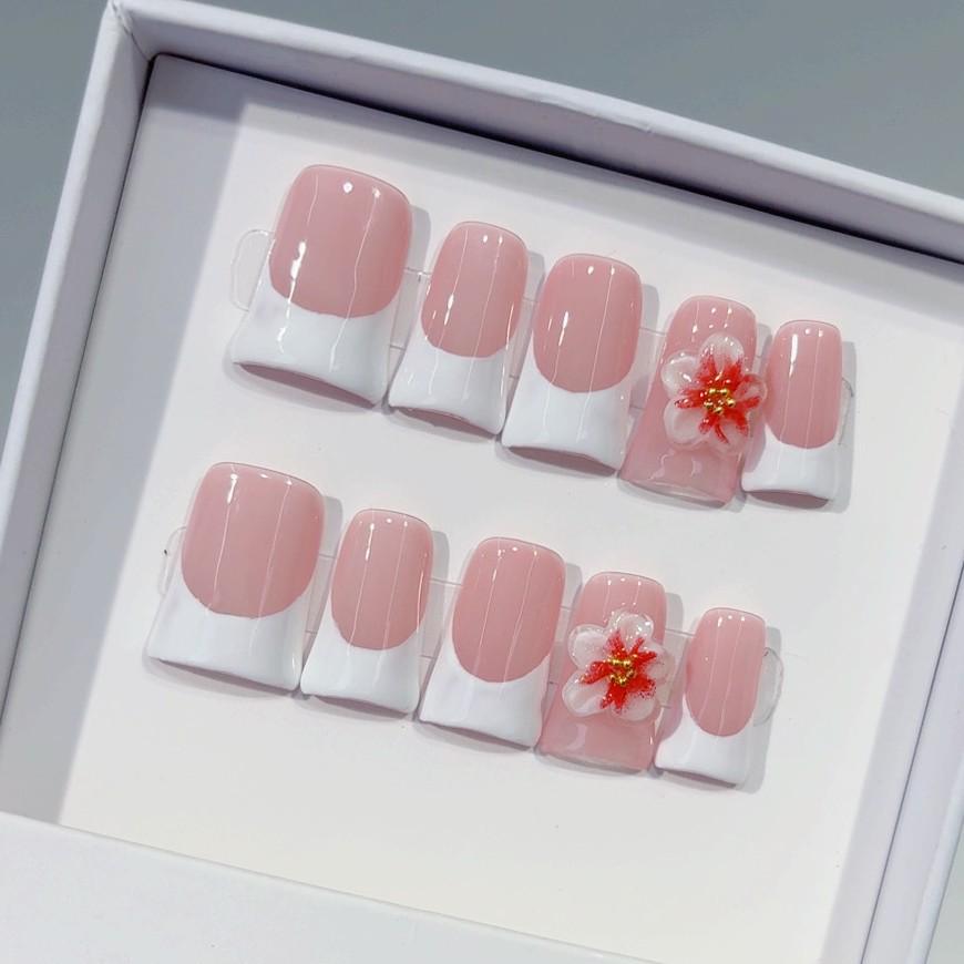 

Duckbill Wearable Nail Tips - Simple White French Manicure, Medium-Long, Adhesive Extra Small