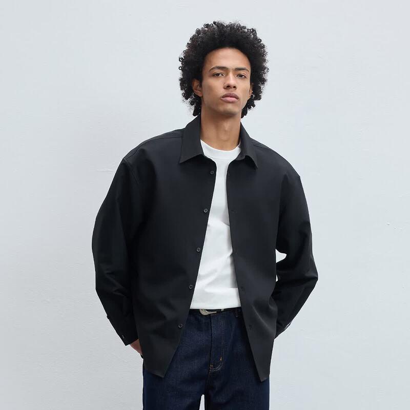 CHINISM Men s Color-Block Embroidered Wrinkle-Free Long-Sleeve Shirt S