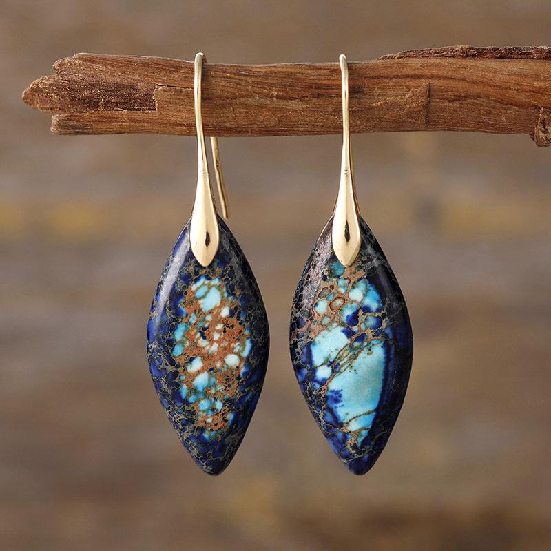 Bohemian Emperor Stone Leaf Pendant Earrings Popular Jewelry
