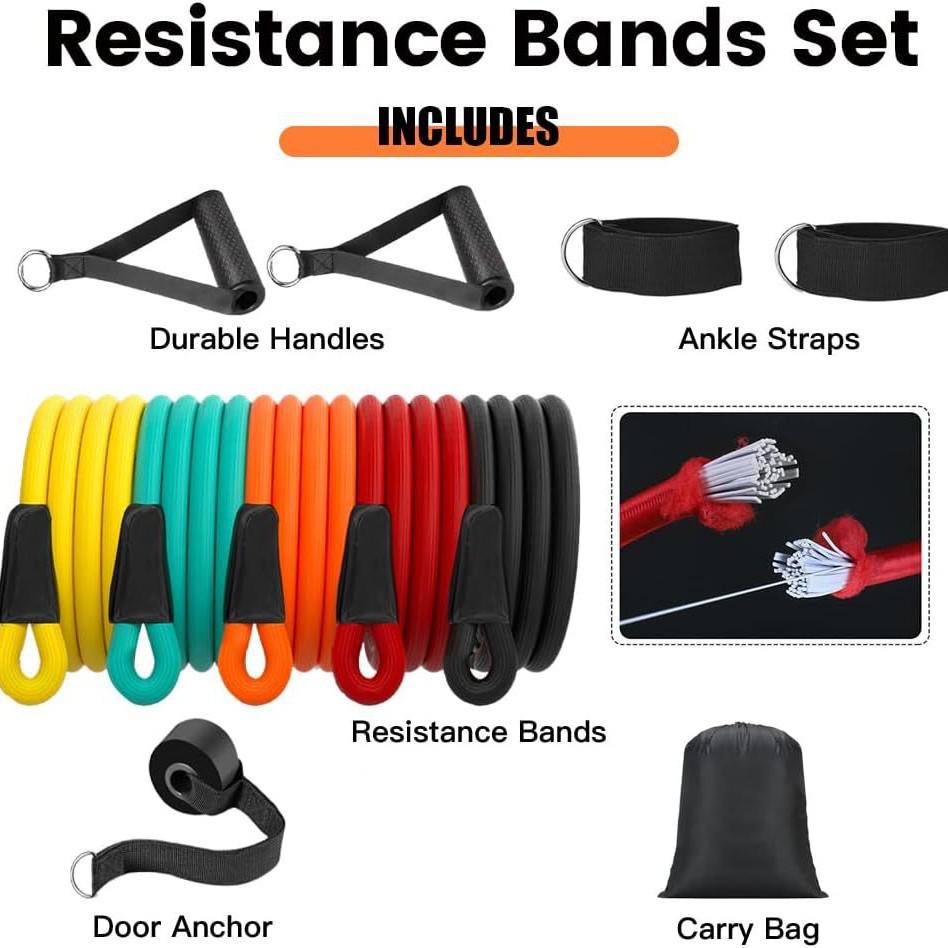 150lb Anti-Break Latex Resistance Bands Set – 11-Piece Multi-Functional Fitness Elastic Bands
