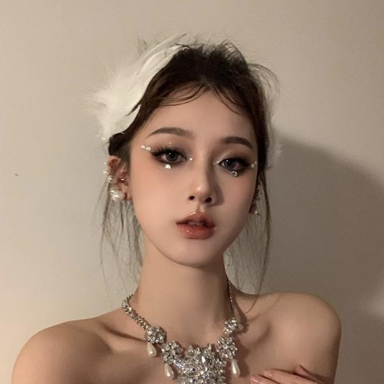 1 Paio Forcine per Capelli da Sposa Matrimonio Piuma Morbida Perla Sintetica Antiscivolo di Alta Gamma Leggere Incolore Festa Cocktail Banchetto Decorazione Testa Copricapo