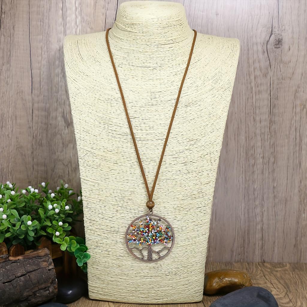 1Pcs Boho Women Necklace Pendent Necklace Geometric Shape Colorful Tree Of Life Beads Design Party Decor Gifts