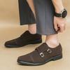 Leather shoes men's large size casual fashion matte leather dress single shoes anti-fur men's trend side buckle men's shoes