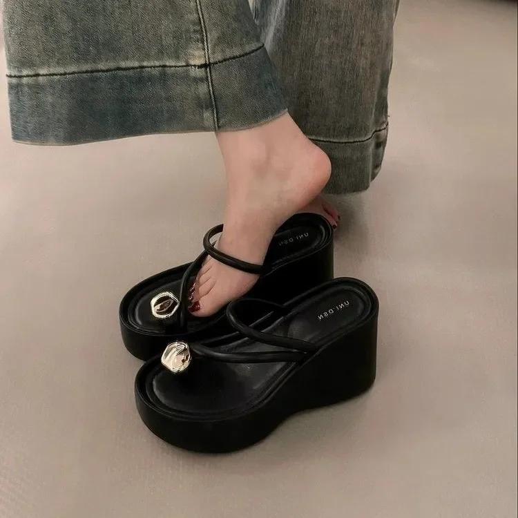 Fashion 2025 Summer Chunky Women Clip Toe Slipper Fashion Elegant Platform Wedges Heel Slides Ladies Gladiator Beach Sandalias Flip Flop
