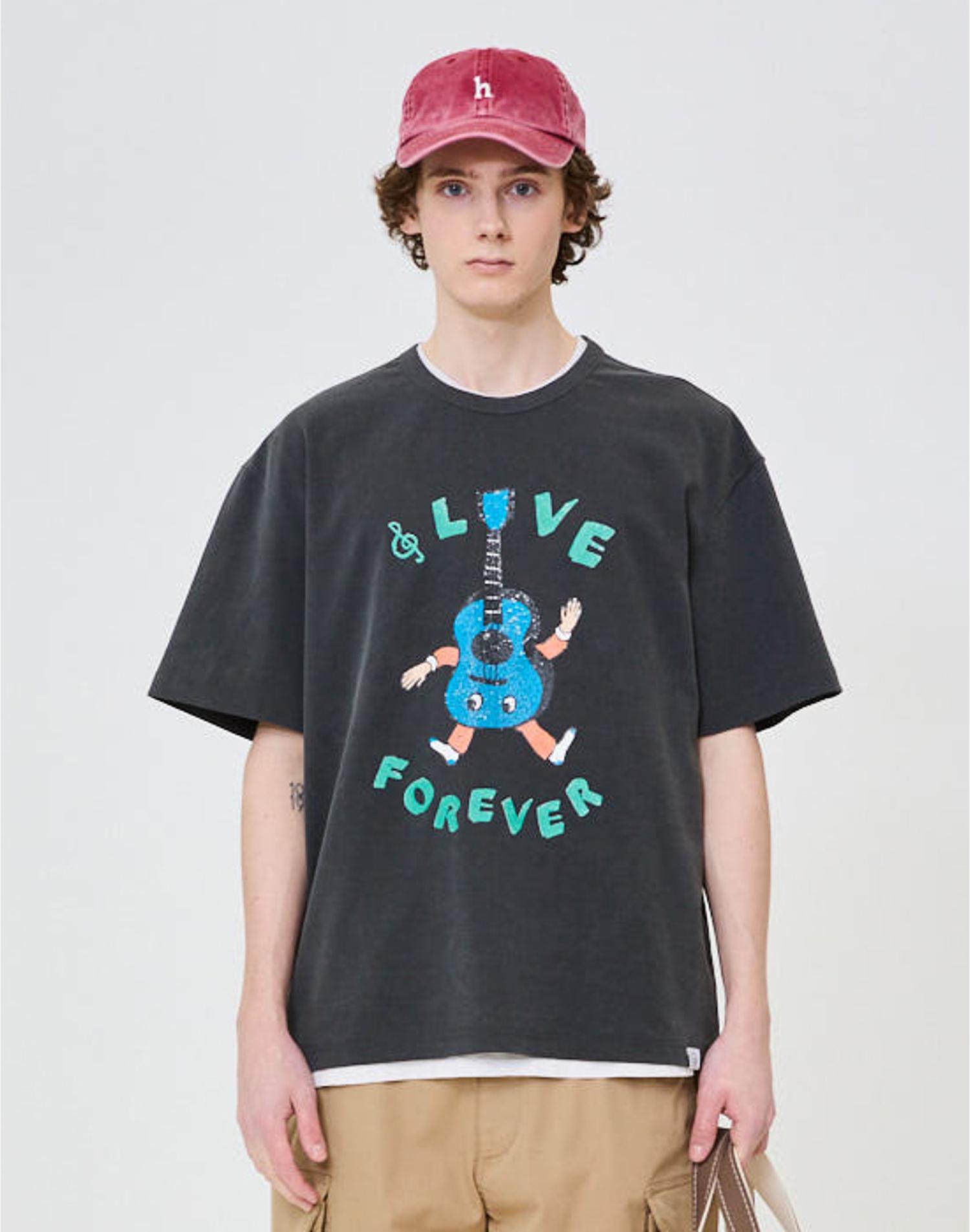 Hejiseu [His][Busking] Vintage Graphic T-Shirt Charcoal Gray Charcoal Gray/00S
