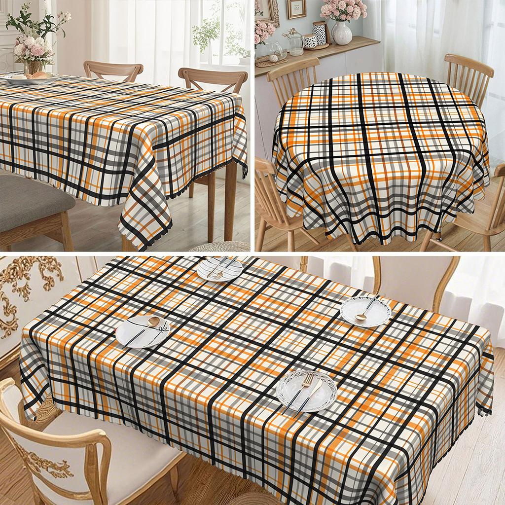 Orange And Black Plaid Waterproof And Oil-Proof Leave-In Tablecloth, Dining Table Coffee Table Tablecloth, Simple Dining Table Cloth