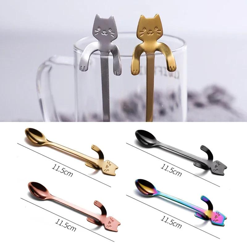 Mini Cute Coffee Spoon 304 Stainless Steel Cartoon Cat Spoon Teaspoon Dessert Snack Scoop Milk Children Spoons Tableware
