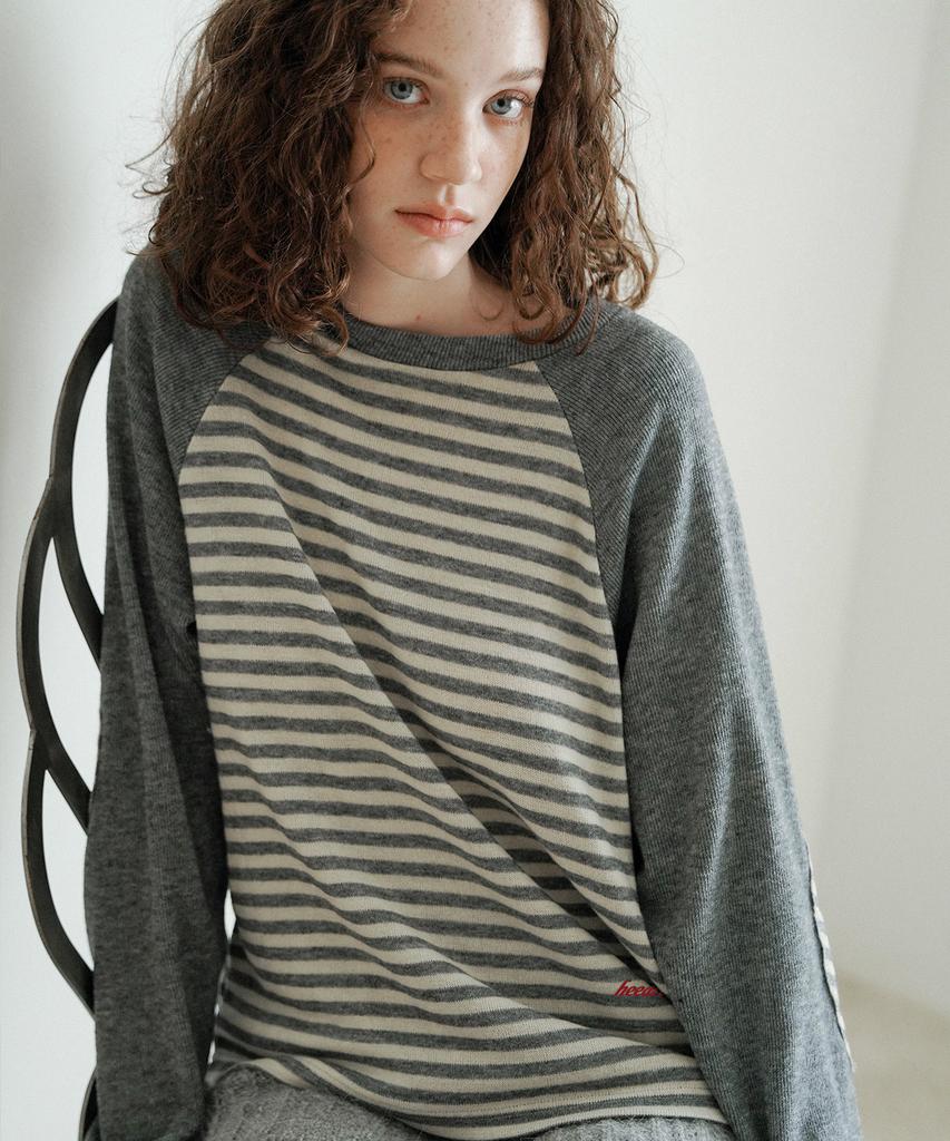 HEEARI Andy Striped Raglan Knit Long Sleeve_Gray