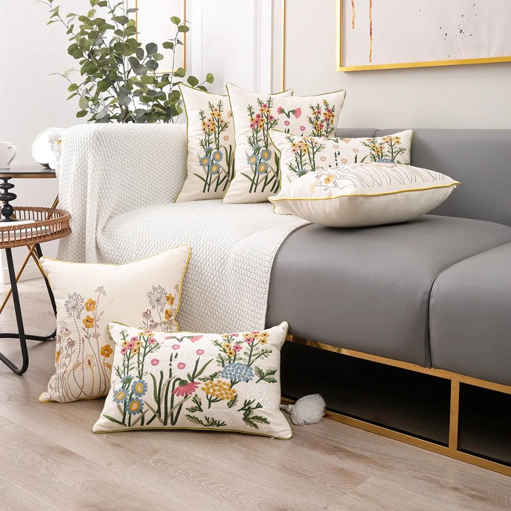 Cotton Embroidered European Pastoral Floral Cushion Cover 11x11cm Sofa Seat Home Decor Throw Pillow Case Living Room Decoration