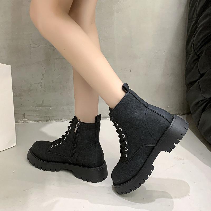 Large Size Martin Boots Women Wish British Platform Single Boots Retro Flat Boots