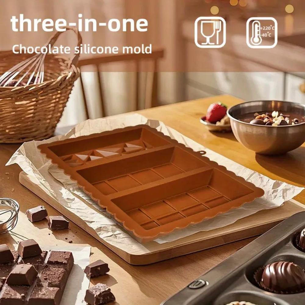 1 Stück 3-in-1 Silikon-Schokoladenform - zur Herstellung von Schokoladentafeln und Pralinen, lebensmittelecht, maximale Temperaturbeständigkeit 200°C