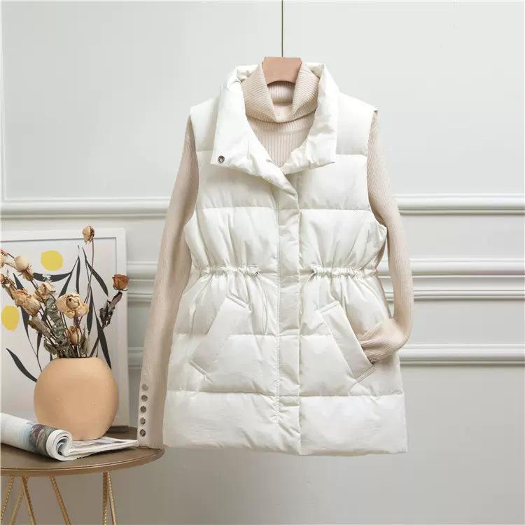 

Down vest women s new winter waist stand-up collar, thin and warm white duck down vest, outer wear vest tide S