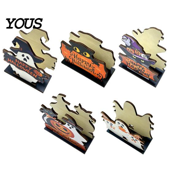 Solid Wood Paper Organizer Halloween Ghost/Cat Wooden Napkin Holder, Cute Towel Decorative Holiday Party Dining Accessories Stand, Freestanding Tissue