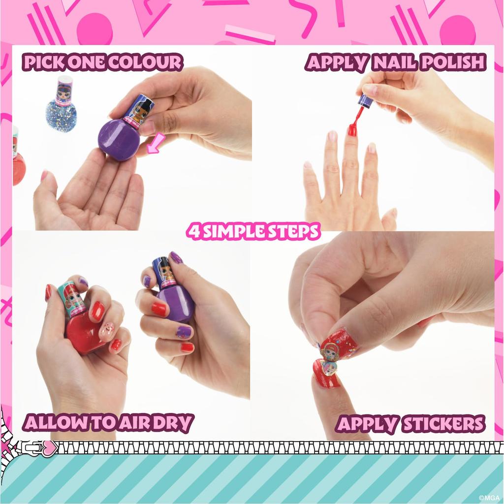 TownleyGirl LOL Nail Polish for Includes a Surprise Lip and Nail Set Peel-Off Kids, Bottle! Stickers, 11-Piece [Item]